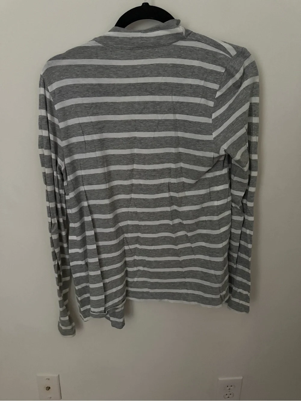 J. Crew Gray and White Striped Open Drape Cardigan